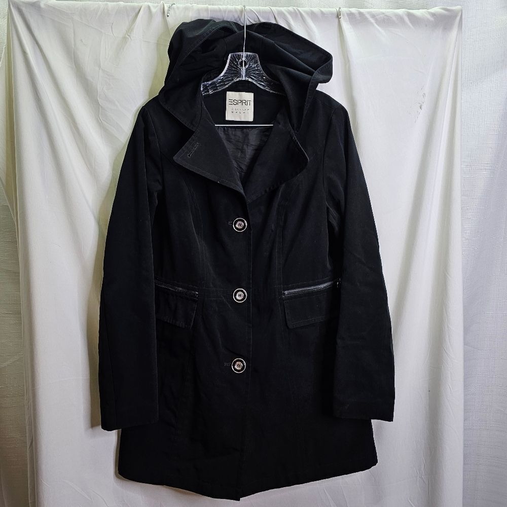Esprit Black Button Close Hooded Jacket Size Medium